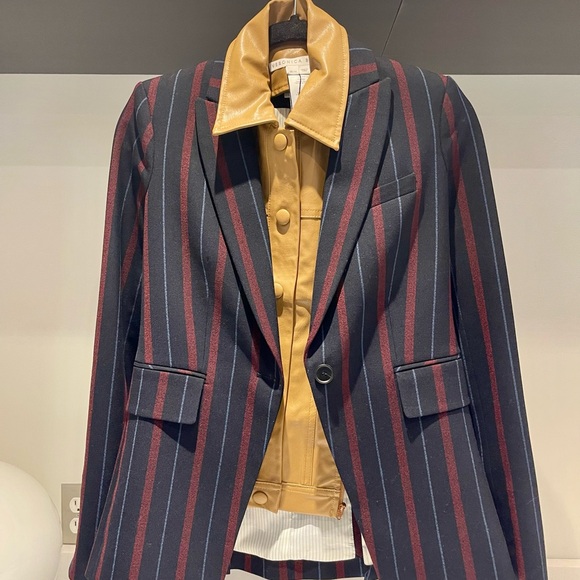 $698 Veronica Beard Carter Dickey jacket blazer navy merlot white stripe size 0 - Picture 12 of 16